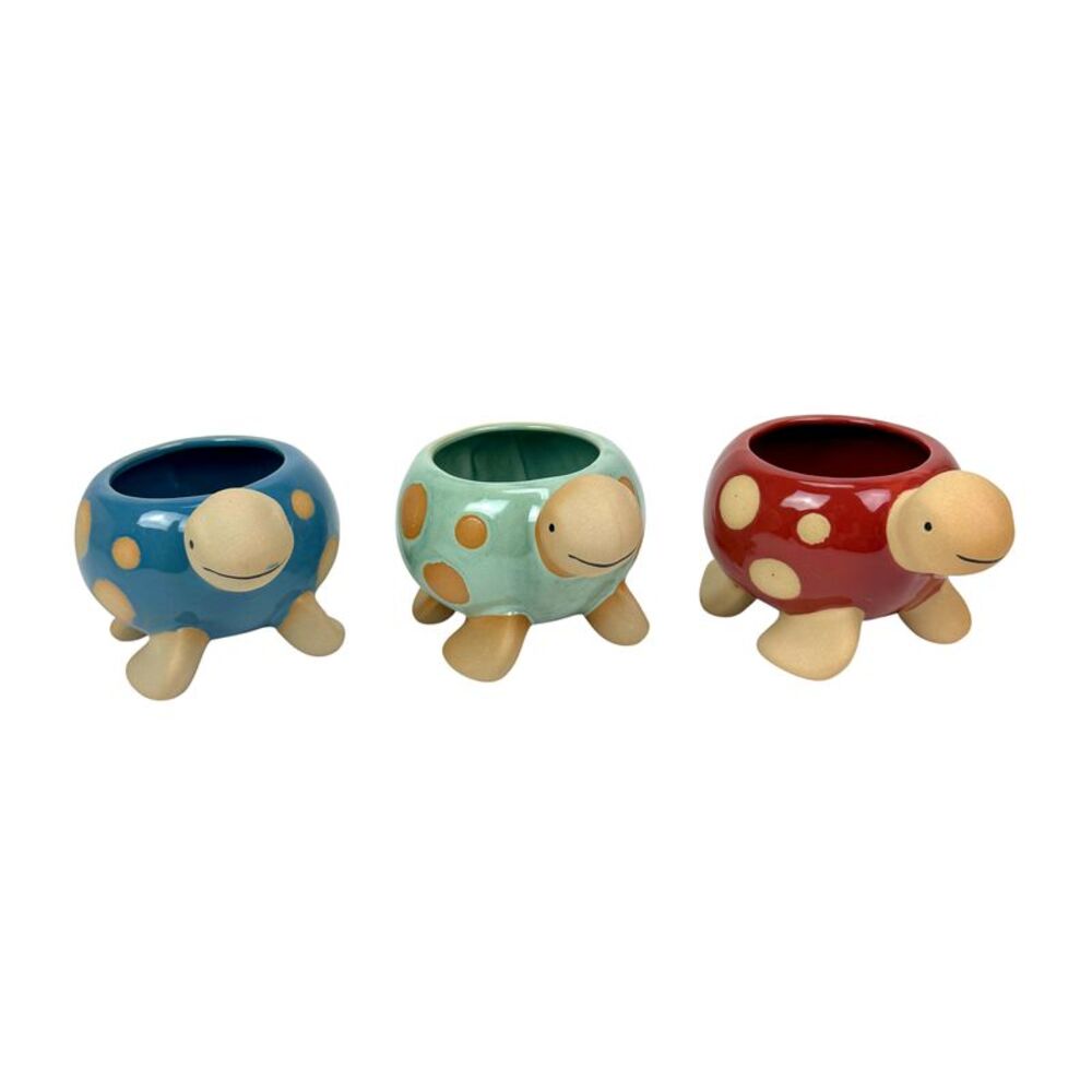 Turtle Planter Pots Set of 3 Hand Painted Porcelain 4.75 Inch Indoor Decor